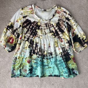 Tianello Tunic Top Womens XL Boho Floral Artsy Lightweight Flowy India Blouse